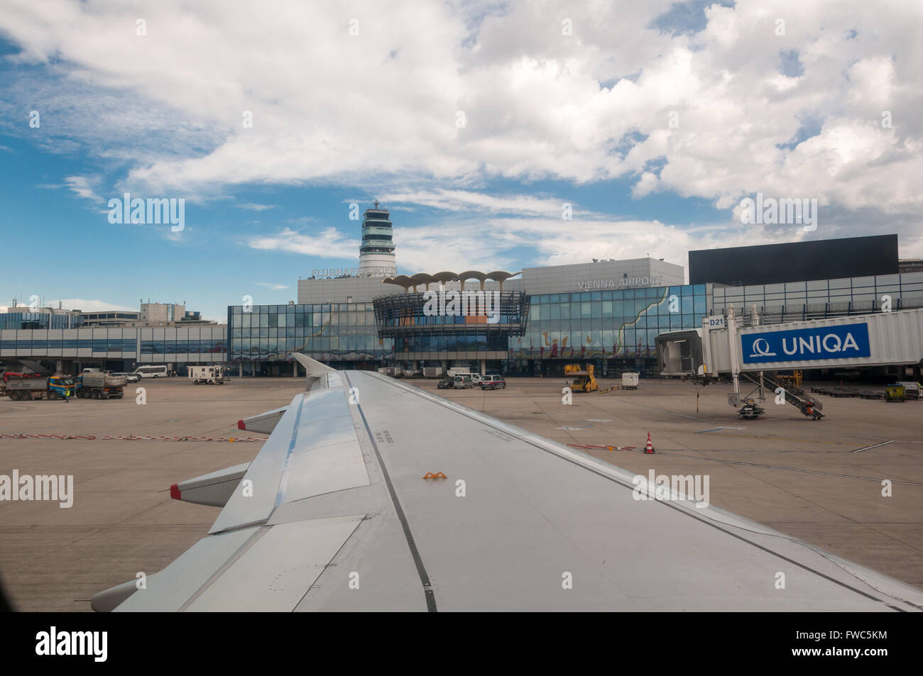 Vienna Airport and plane wing Stock Photo - Alamy