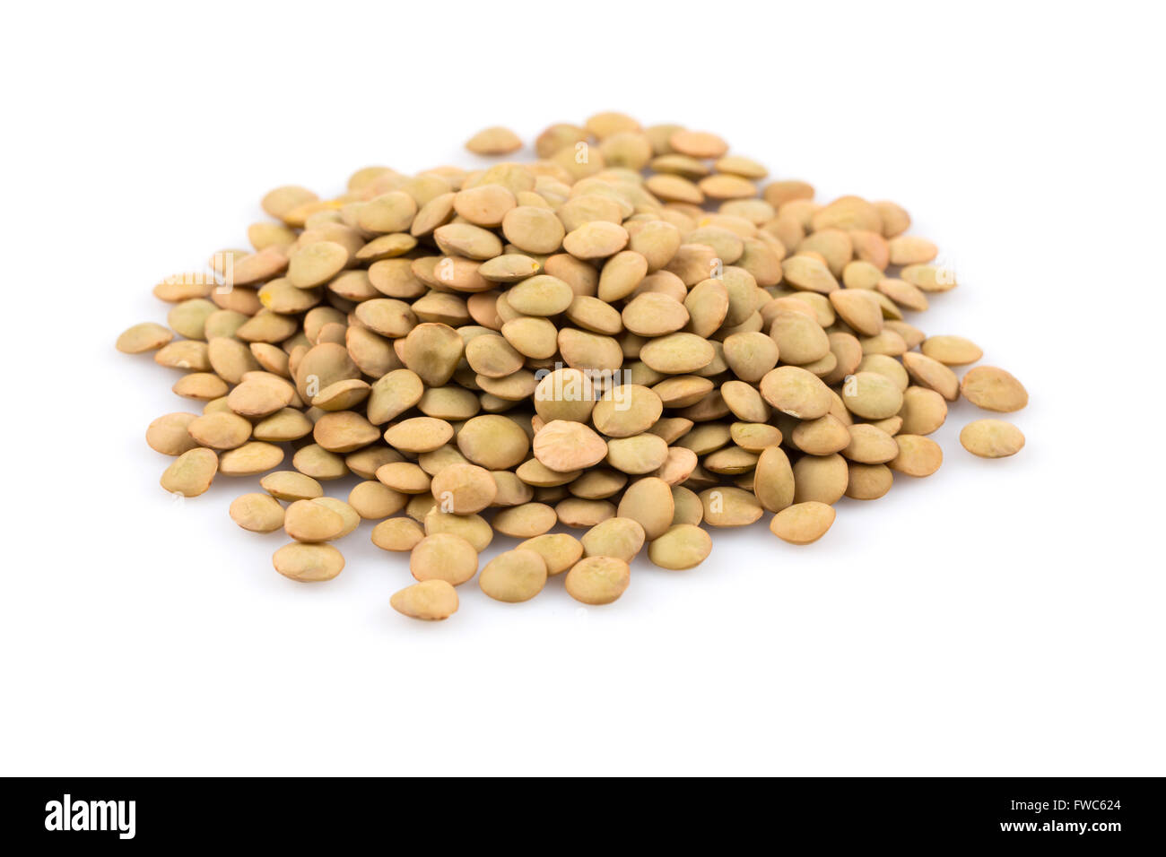French green lentils (lentilles du Puy) on a white background Stock Photo