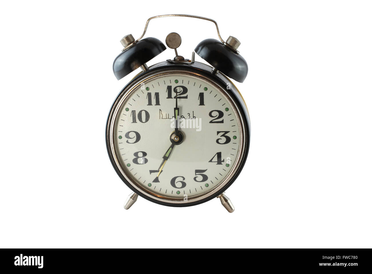 Old alarm clock isolated on white background Stock Photo - Alamy