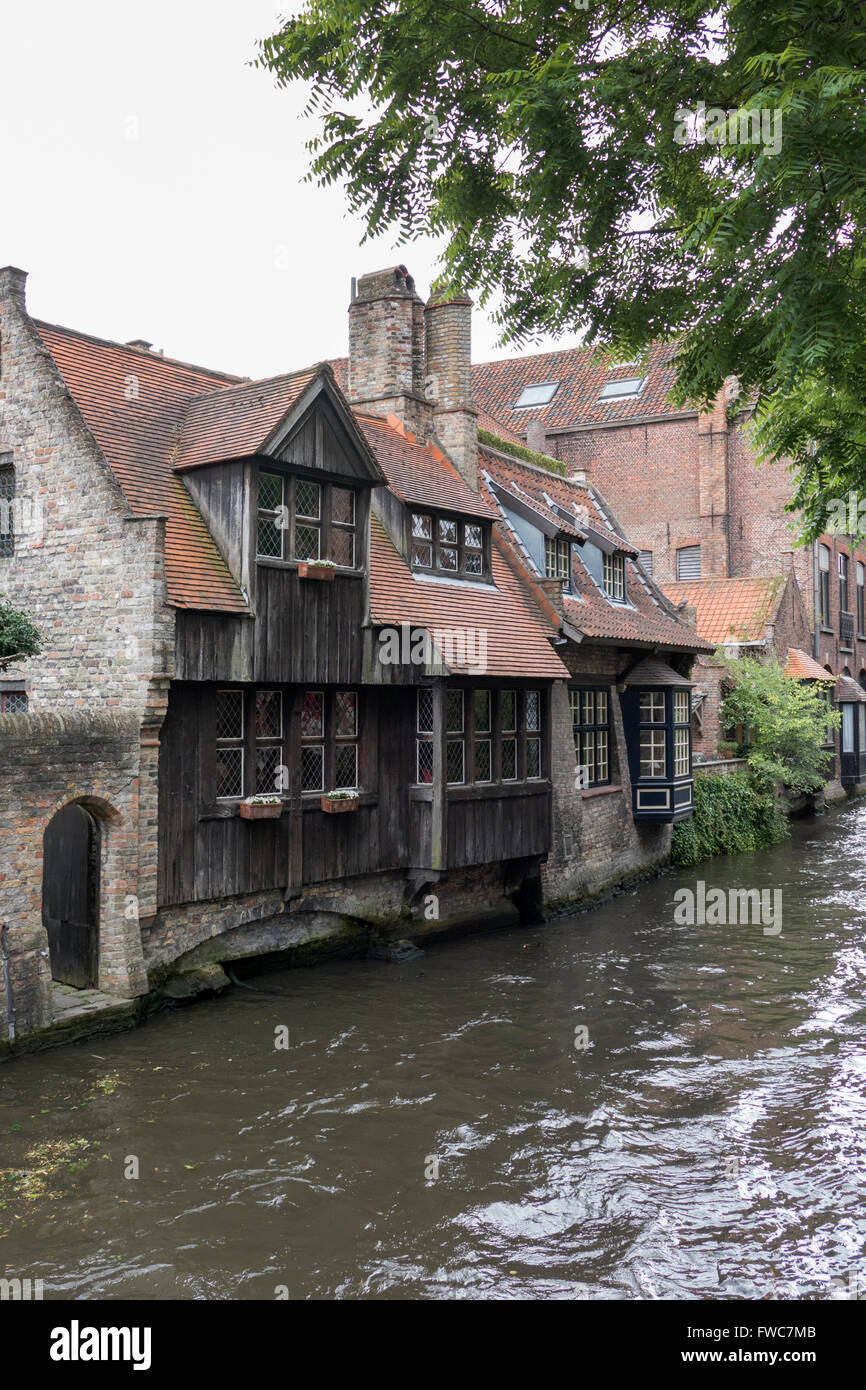 Medieval building of Hotel Bonifacius on the canal of Bruges / Brugge, Belgium. Stock Photo