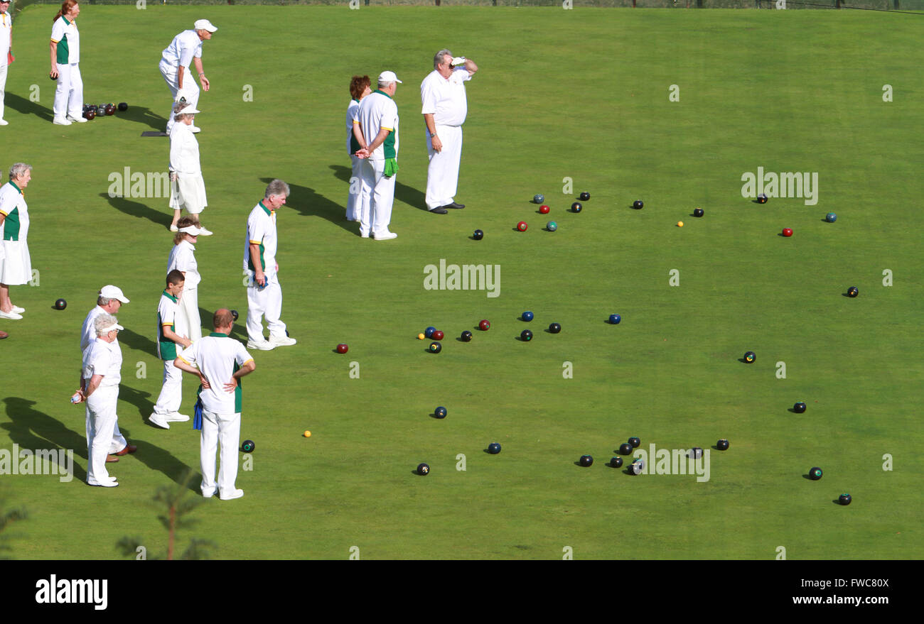 People playing Lawn Bowls in Rye, East Sussex, Britain Stock Photo