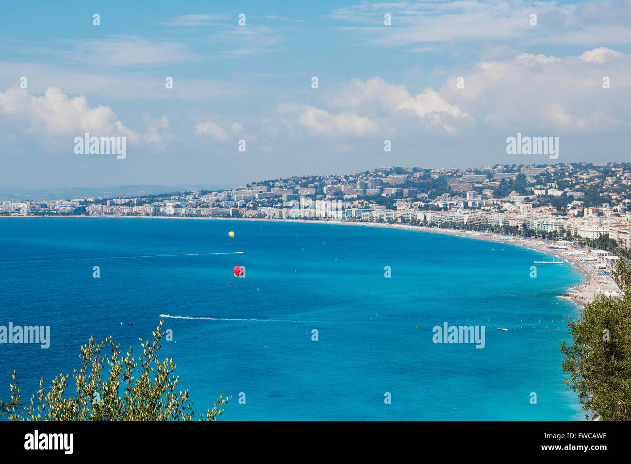 Nice, French Riviera, Cote d'Azur, France.  Beach and Promenade des Anglais set in the Baie (Bay) des Anges Stock Photo