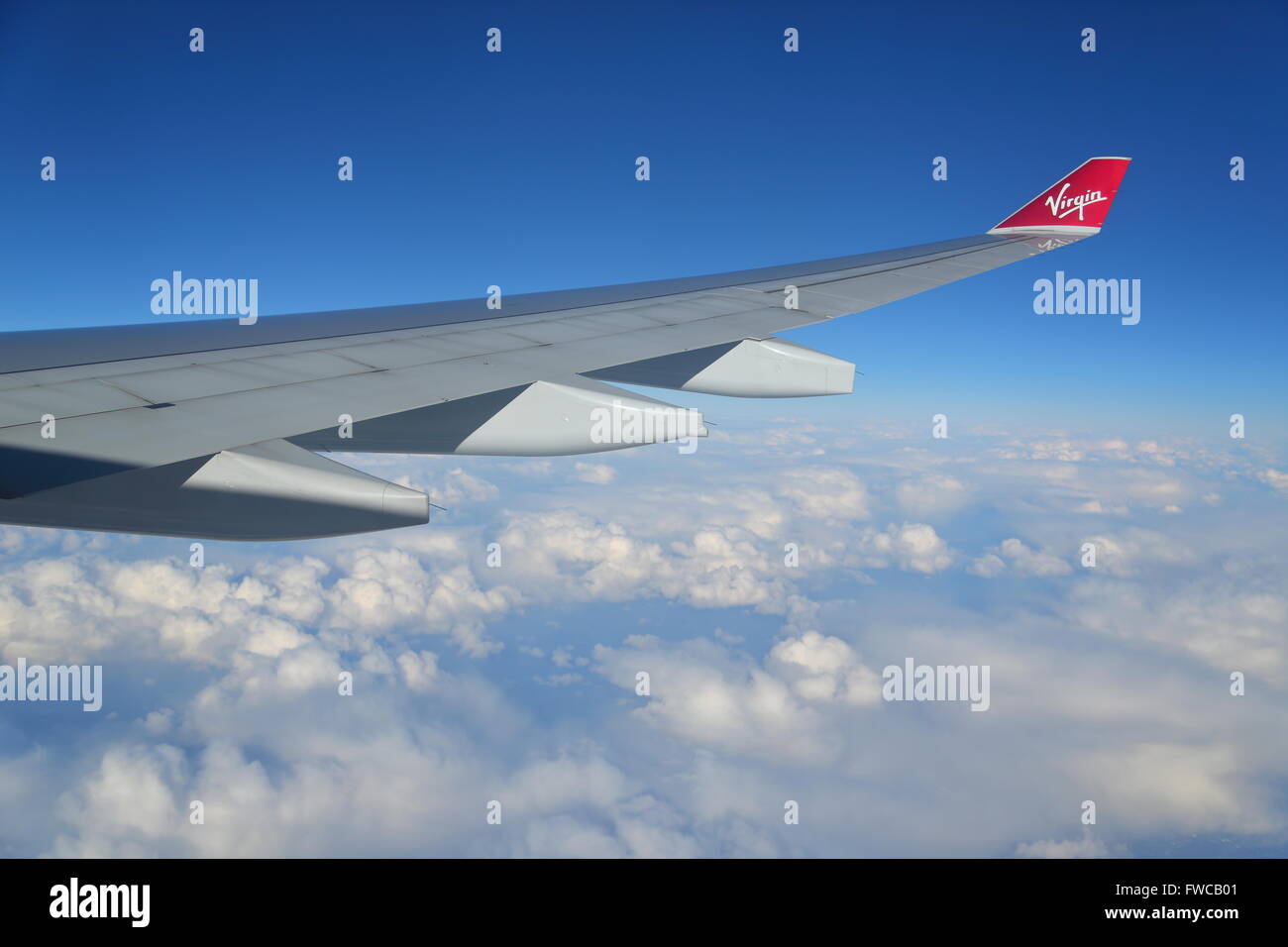 Virgin Atlantic Airbus 330-300 flying from London to Miami Stock Photo