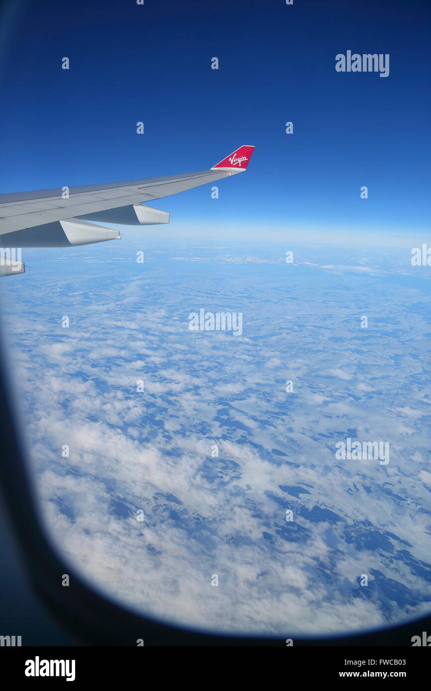 Virgin Atlantic Airbus 330-300 flying from London to Miami Stock Photo