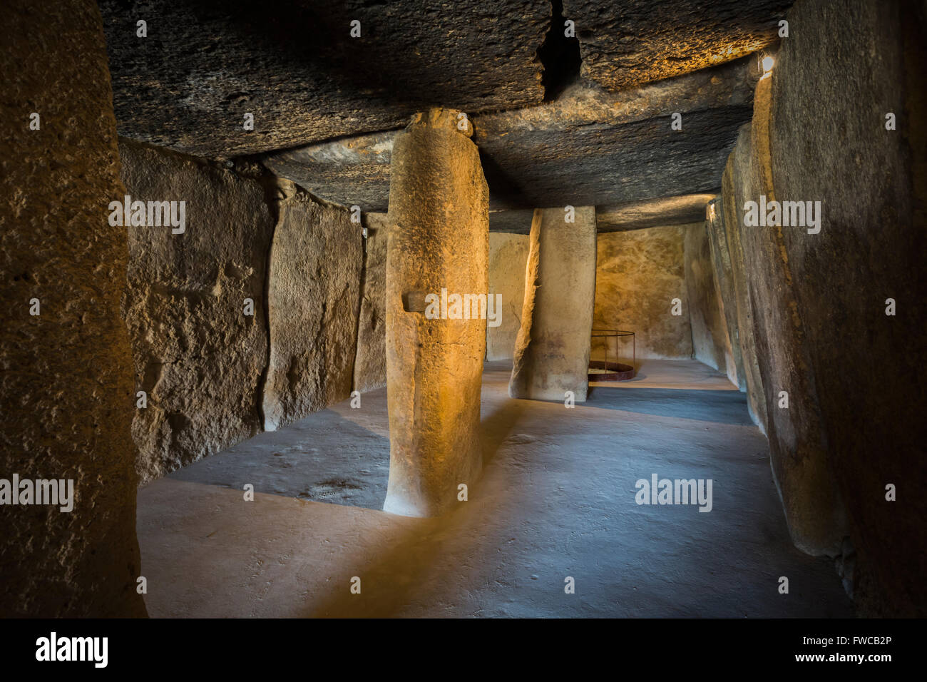 Antequera, Malaga Province, Andalusia, southern Spain.  La Menga Dolmen.  Interior. Stock Photo