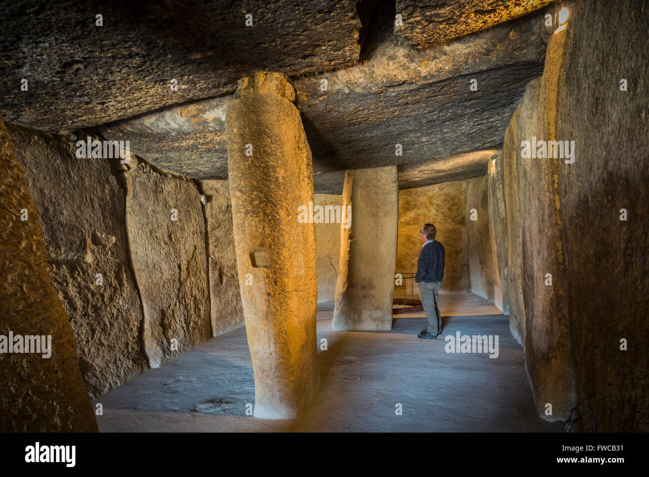 Antequera, Malaga Province, Andalusia, southern Spain.  La Menga Dolmen.  Interior. Stock Photo