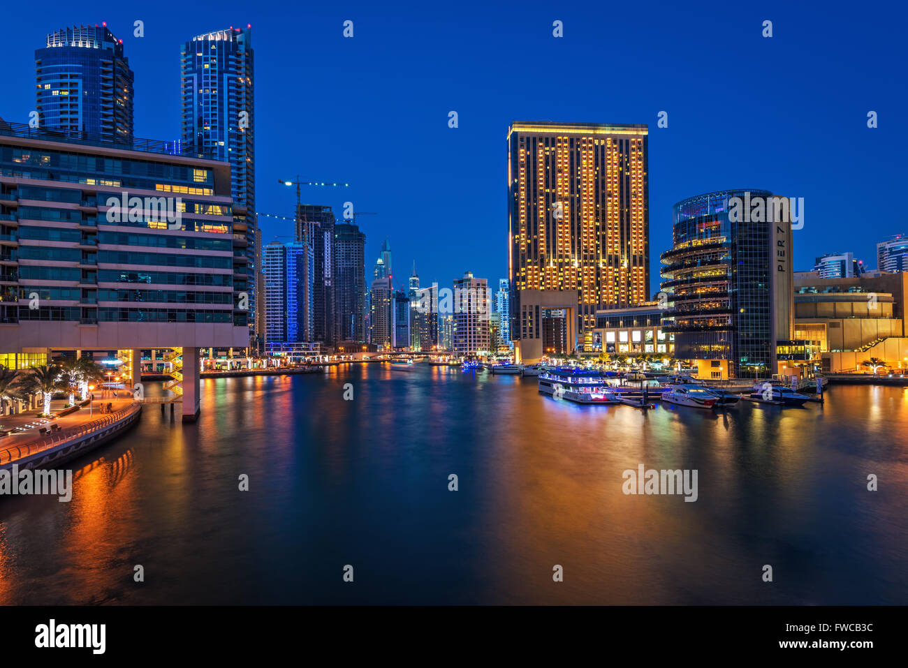 Dubai Marina at dusk, United Arab Emirates, Middle East Stock Photo