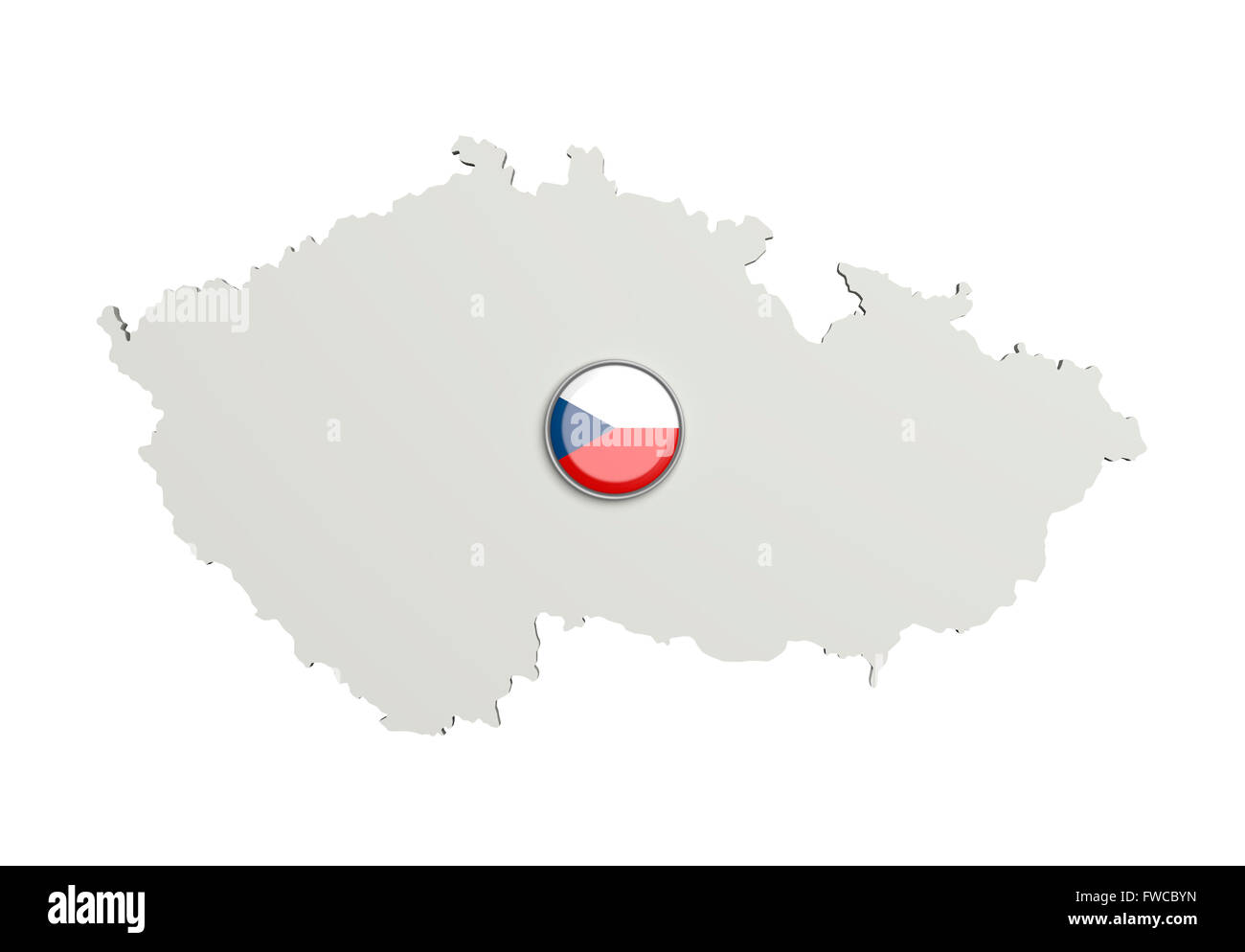 3d rendering of Czech Rep boundaries and button with flag on white background. Stock Photo