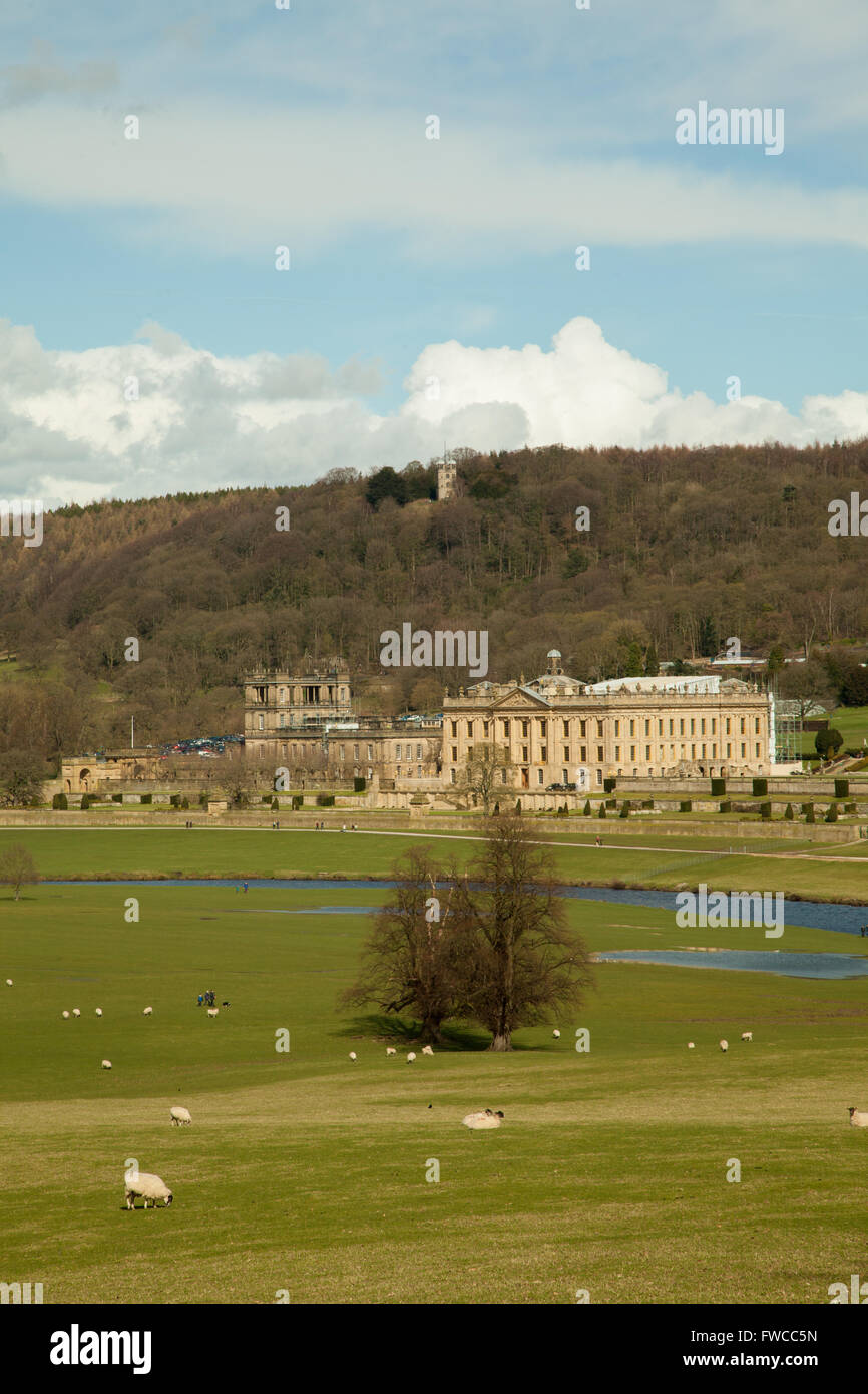 Chatsworth house home of the Duke and Duchess of Devonshire in the English peak district Derbyshire Stock Photo