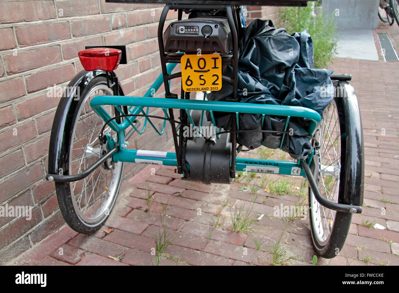License plate on a motorised tricycle n Amsterdam, Netherlands Stock