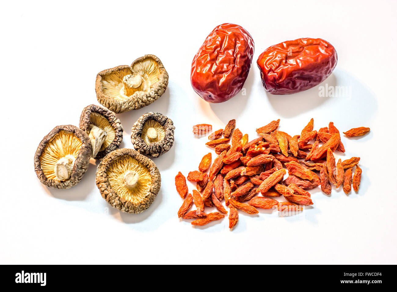 Letinous edodes red dates and Chinese wolfberry Stock Photo