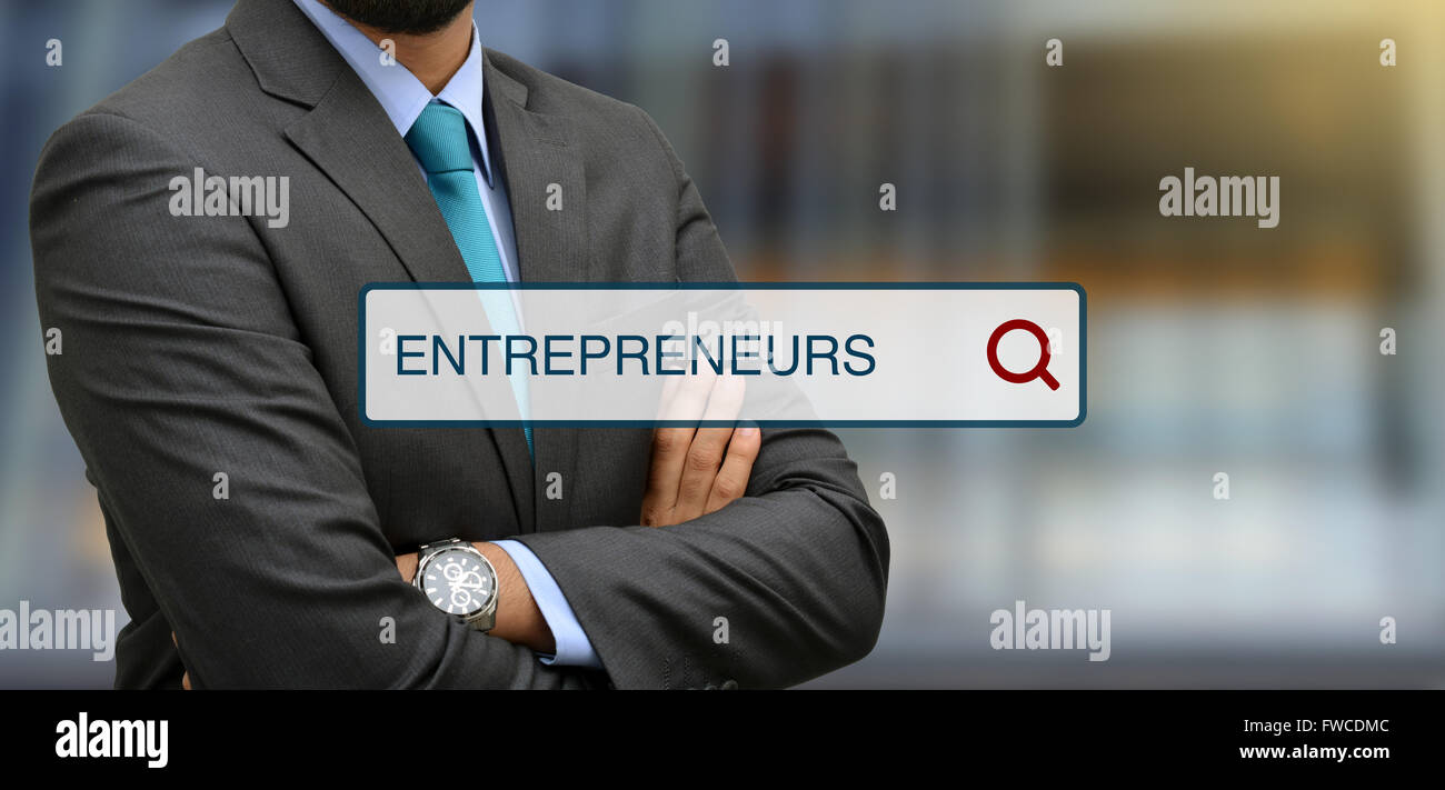 Entrepreneurs search bar illustrations with professional in background. Stock Photo