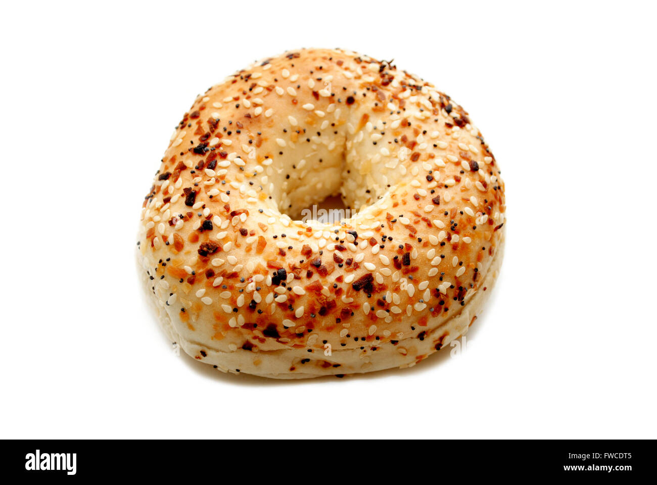 Everything Bagel Isolated Over a White Background Stock Photo