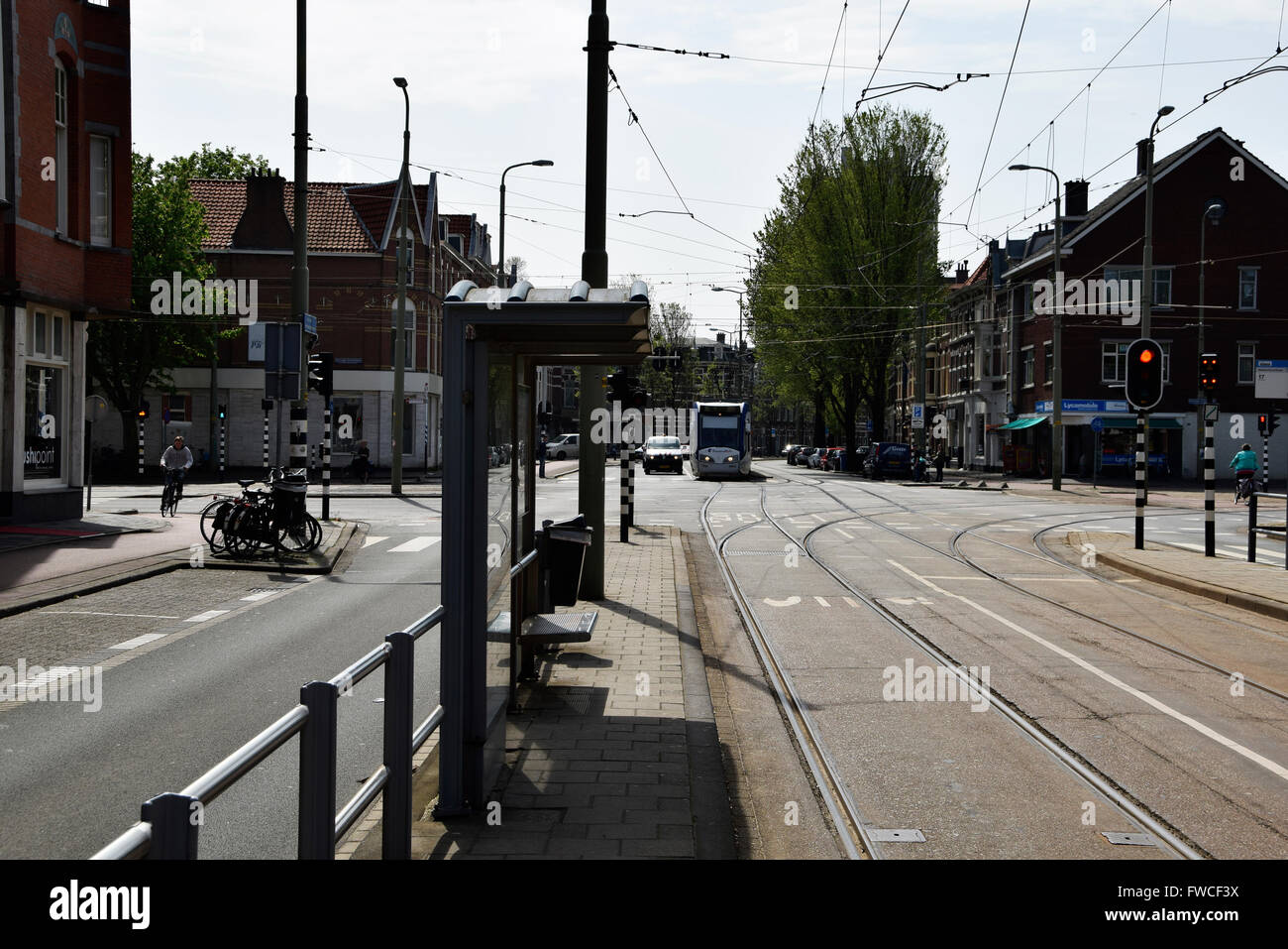 Randstadrail tram entering segregated stops at Laan van Meerdevoort Stock Photo