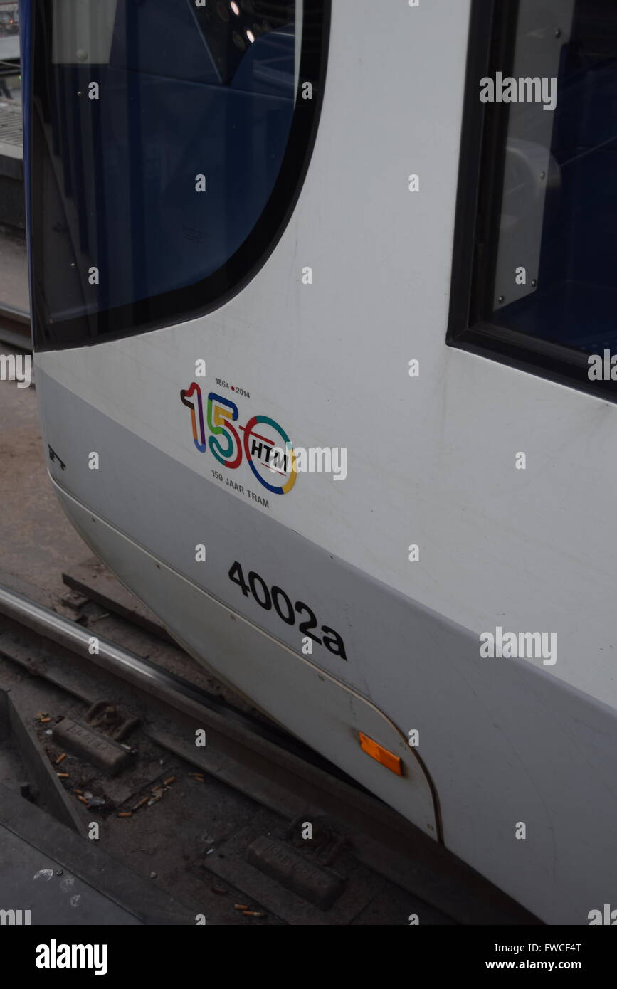 HTM 150-year anniversary signage on board a Randstadrail tram Stock Photo