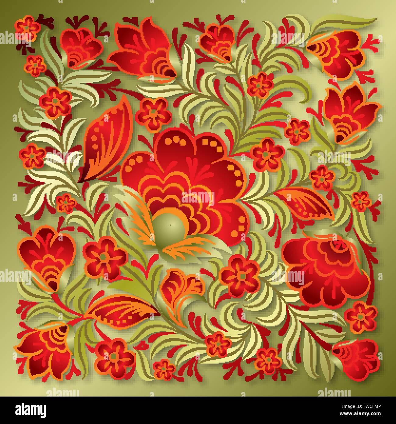 abstract red floral ornament on a golden background Stock Vector Image ...