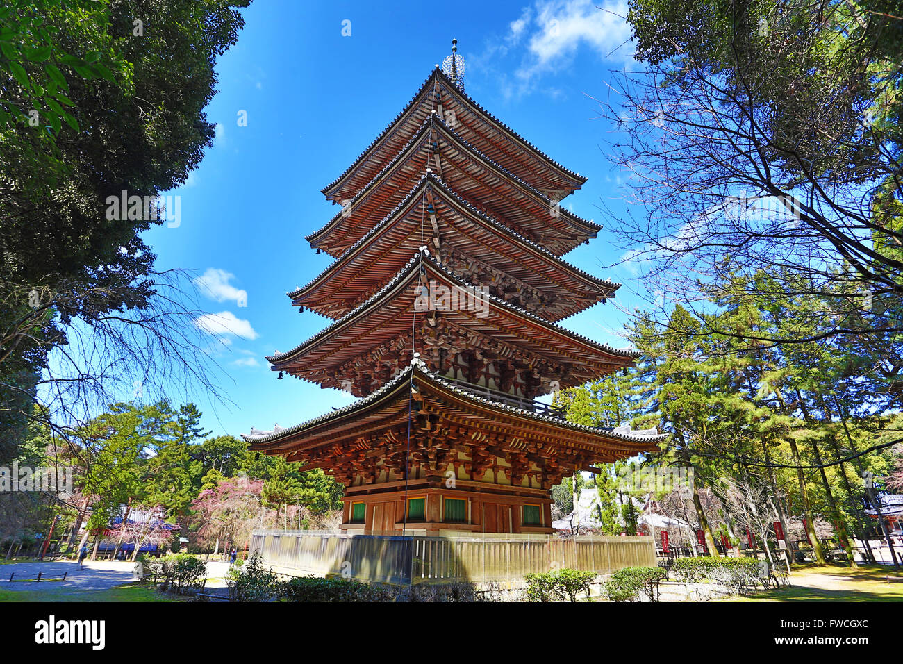 Five storey pagoda at Daigoji Buddhist Temple in Kyoto, Japan, the