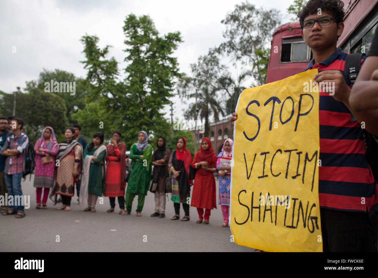 Dhaka, Bangladesh. 3rd April, 2016. Hundreds of students of Dhaka University and other several institutions left class as a strike and took to the streets in protest of the rape and murder of Sohagi Jahan Tonu, a second-year student of Comilla Victoria Collegein Dhaka, Bangladesh on April 03, 2016. Sohagi Jahan Tonu, 19, was found dead in high security military zone in the city of Comilla on 20th March 2016. Credit:  zakir hossain chowdhury zakir/Alamy Live News Stock Photo