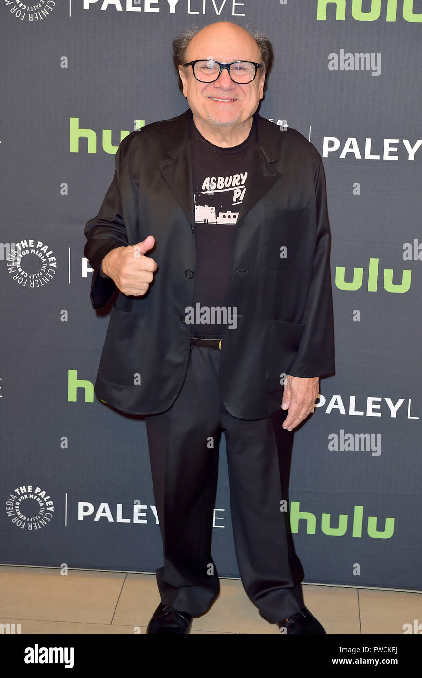 Beverly Hills, California. 1st Apr, 2016. Danny DeVito attends An Evening With 'It's Always Sunny In Philadelphia' at The Paley Center for Media on April 1, 2016 in Beverly Hills, California. © dpa/Alamy Live News Stock Photo