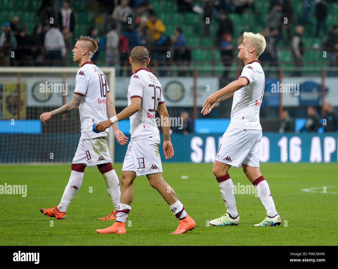 Milan, Italy. 3 April, 2016: Maxi Lopez celebrates at the end of the Serie A Match between FC Internazionale and Torino FC at Giuseppe Meazza stadium. Credit:  Nicolò Campo/Alamy Live News Stock Photo