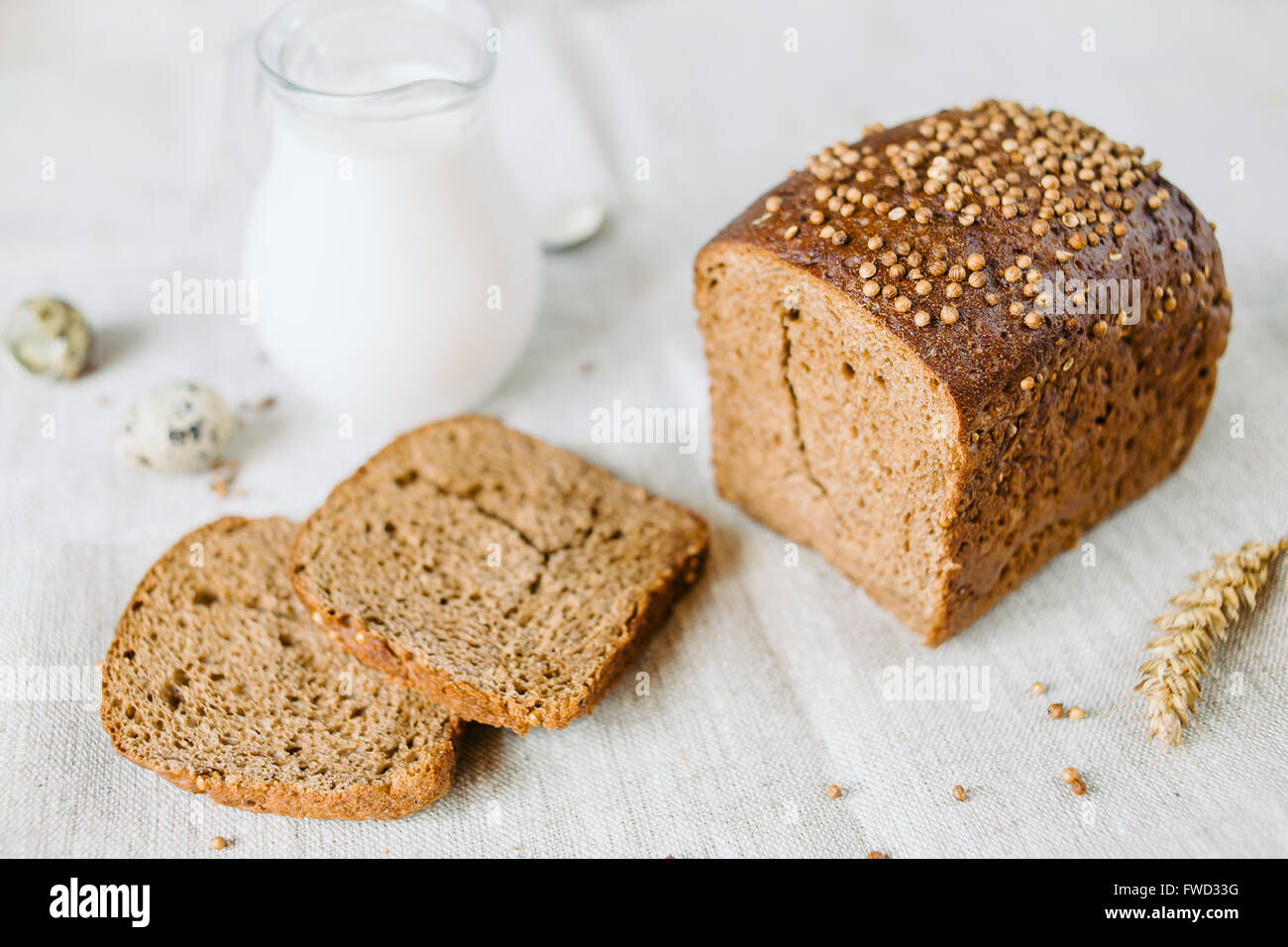 Sliced bread with fresh coriander and milk Stock Photo Alamy