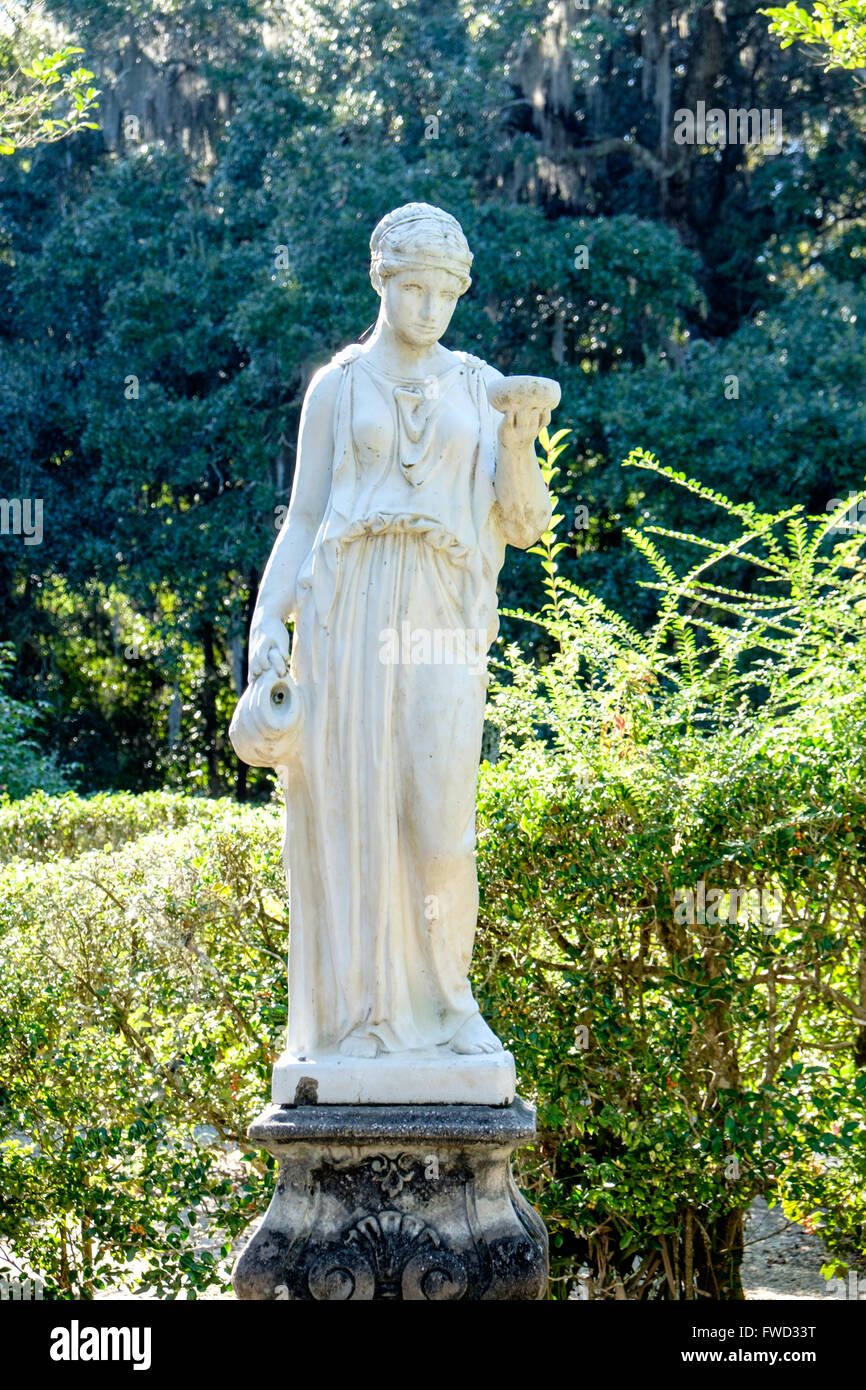 Wood nymph statue in secret gardens at Middleton Place, Charleston