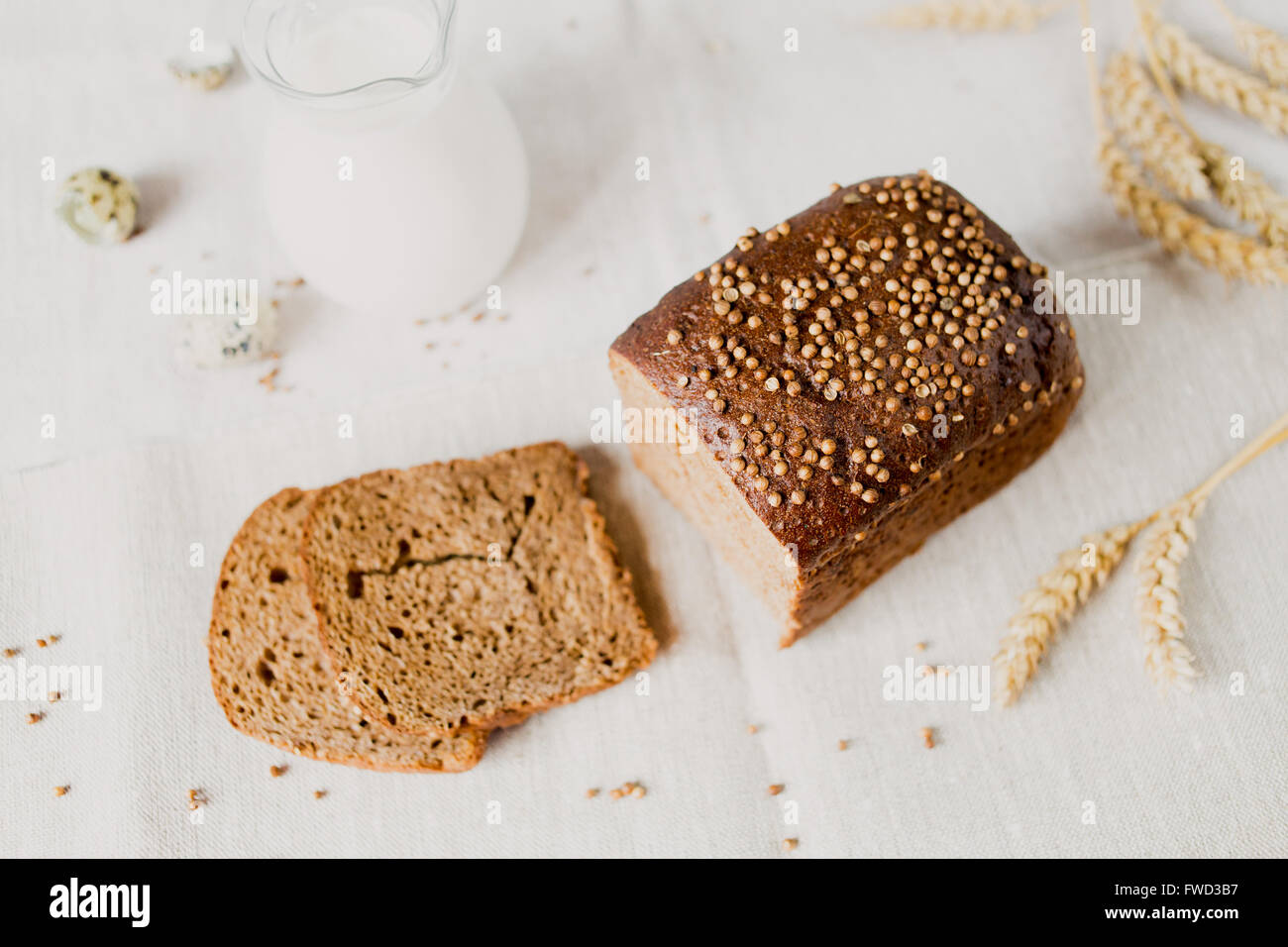 Sliced bread with fresh coriander and milk Stock Photo Alamy