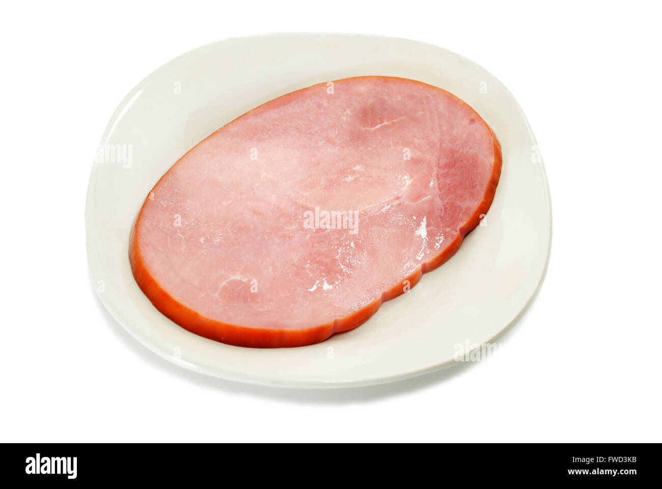 Lean Ham Steak on a White Plate Stock Photo