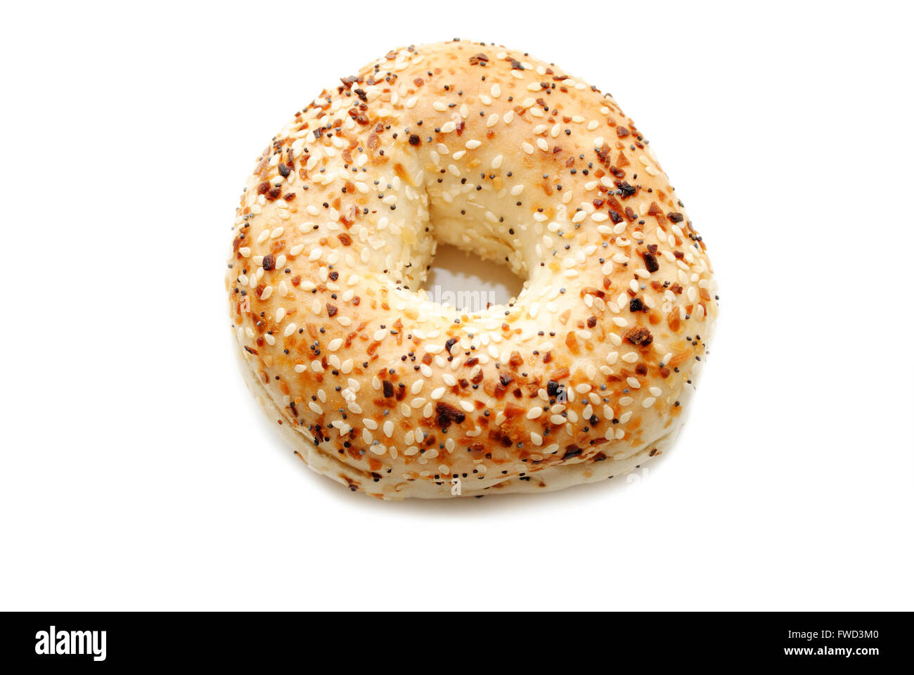 Fresh Delicious Everything Bagel Isolated Over White Stock Photo