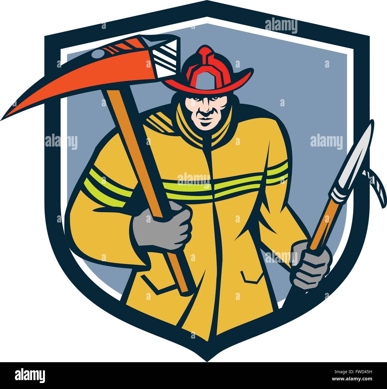 Illustration of a fireman fire fighter emergency worker holding a fire ...