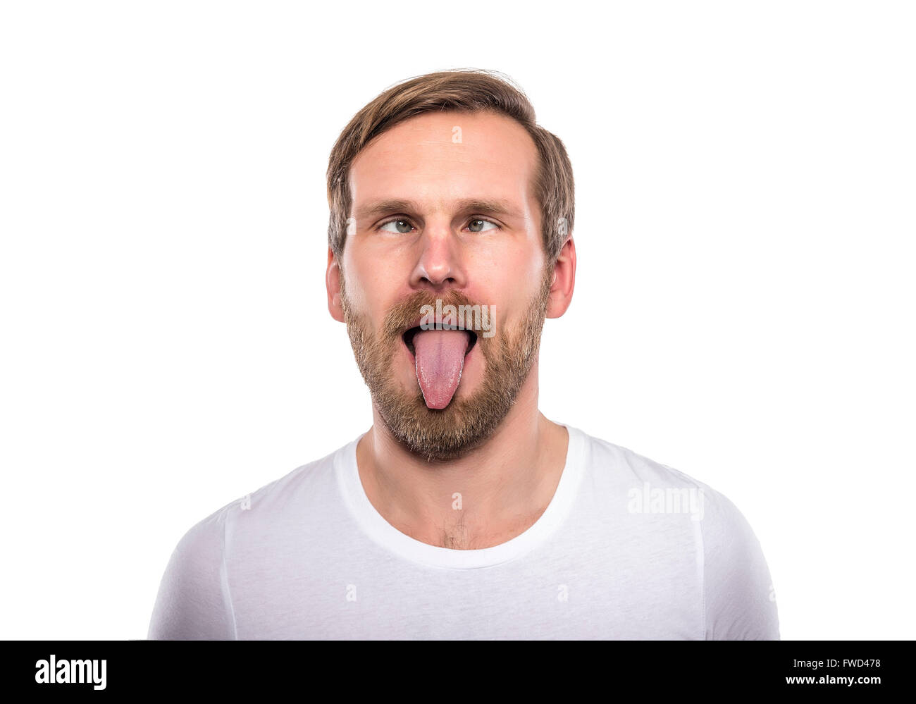 Man with his eyes crossed and funny face isolated on white Stock Photo