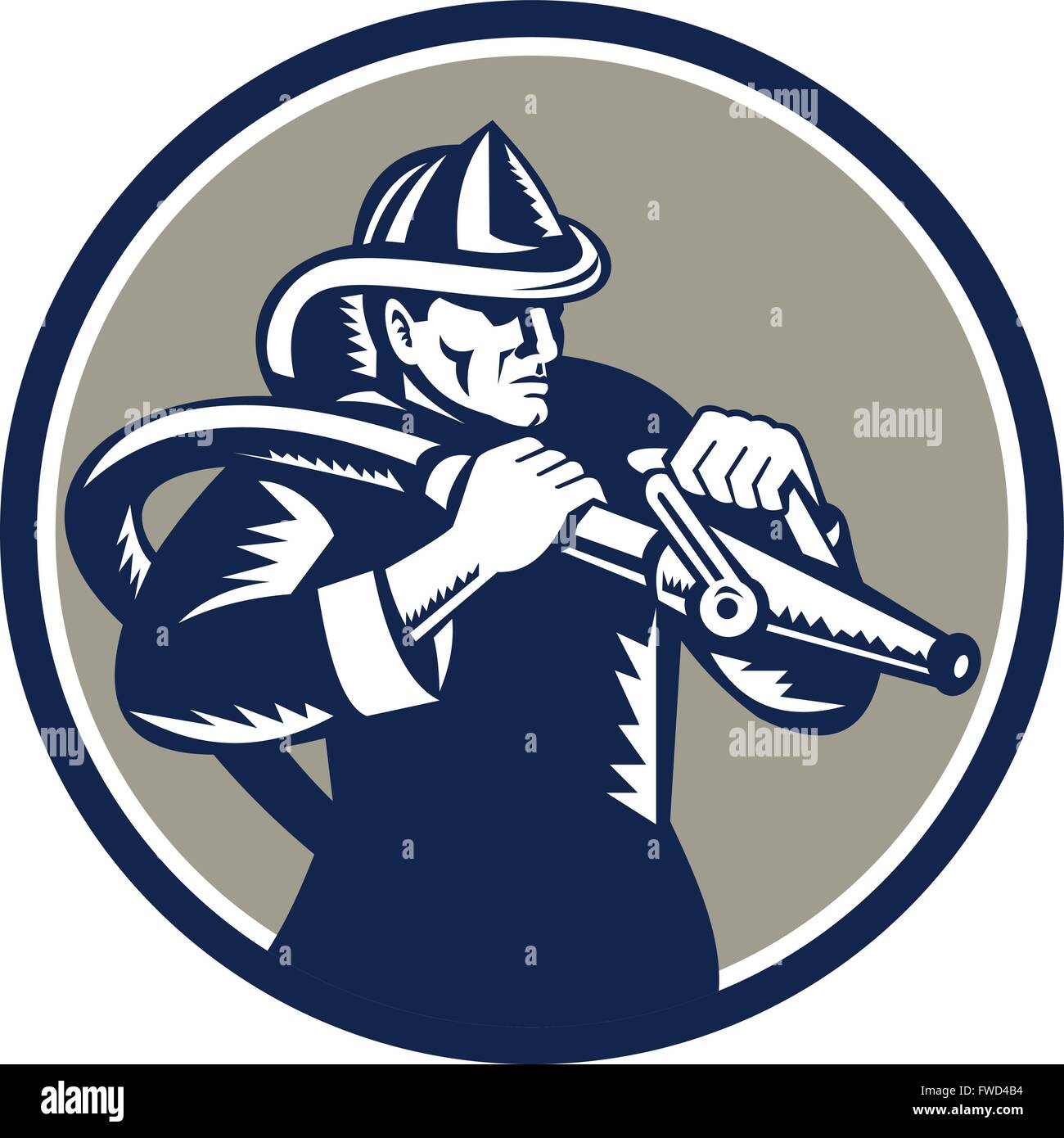 Vintage style illustration of a fireman fire fighter emergency worker ...