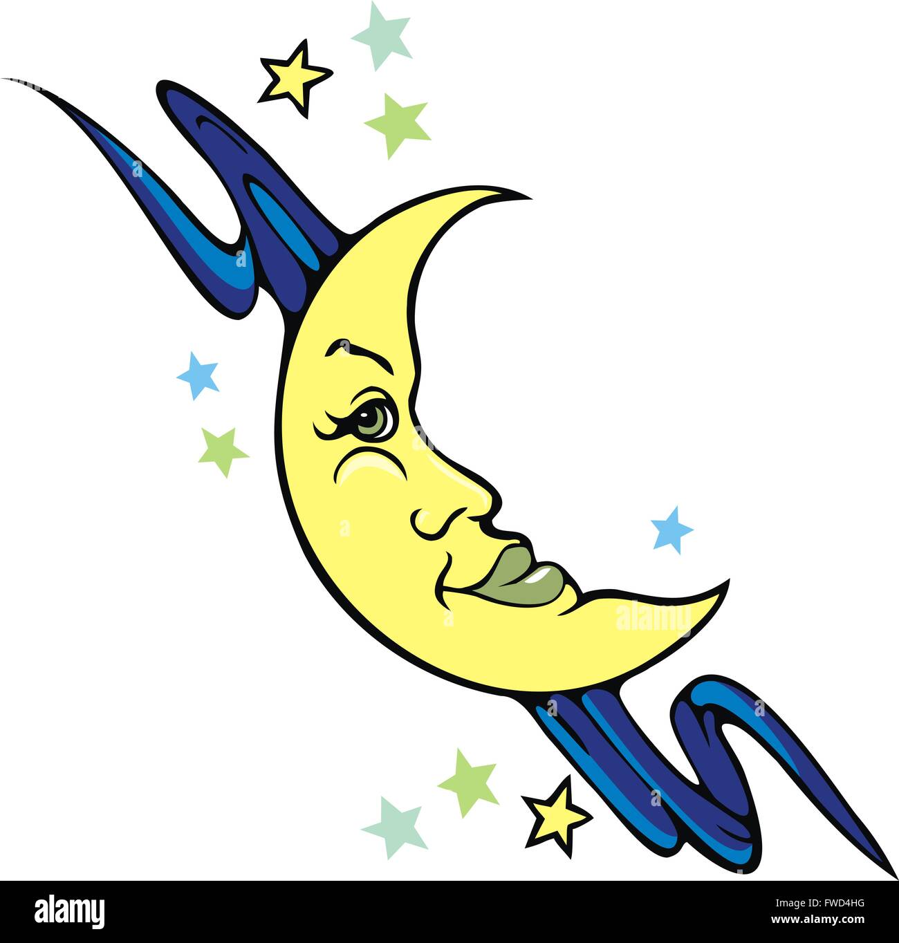 Smiling Crescent Moon Emblem Stock Vector Image Art Alamy