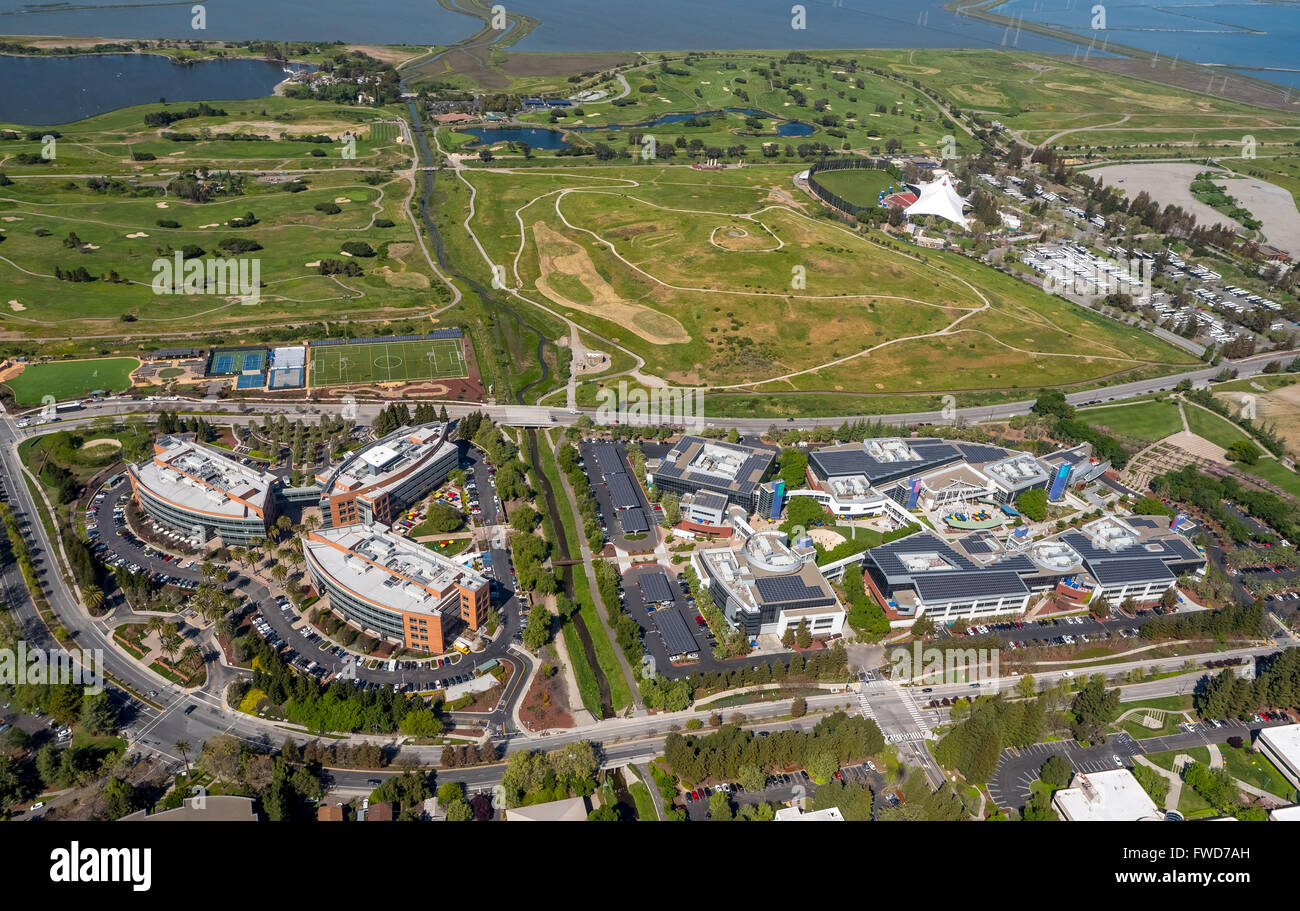 Google headquarters Googleplex, Silicon Valley, California, United States of America, Santa Clara, California, USA, aerial photo Stock Photo