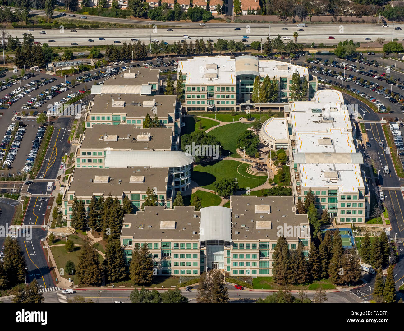 Apple Campus, Apple Inc., aerial, Apple University, above Apple Inc headquarters Cupertino California,  Silicon Valley Stock Photo