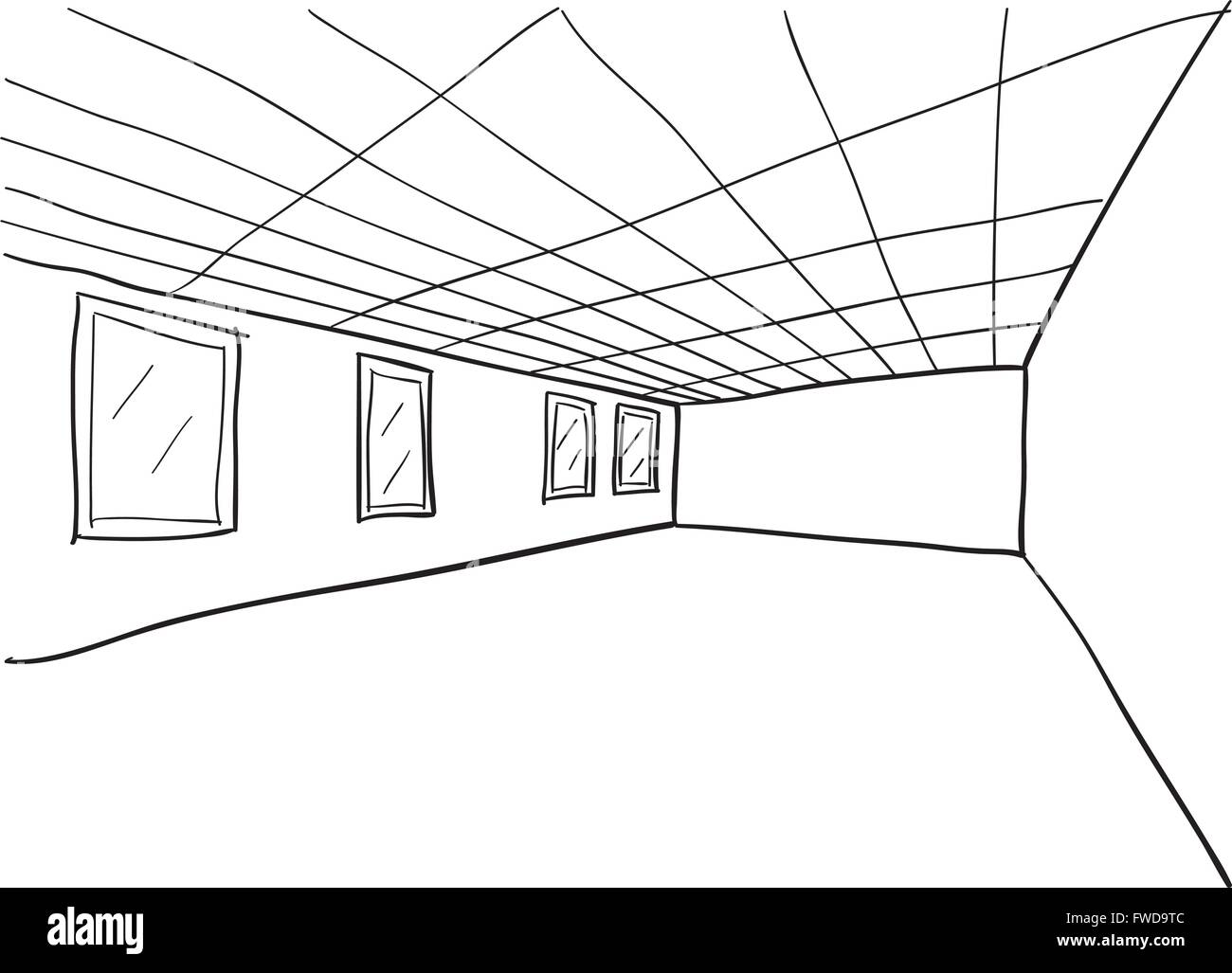 Simple Room Perspective Doodle Sketch Stock Vector Art