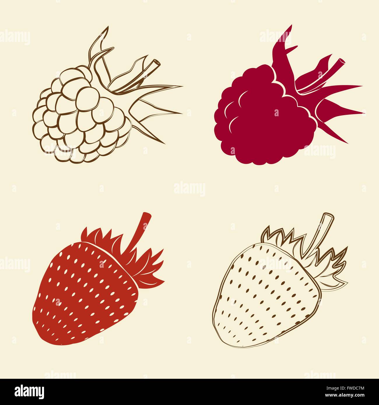 raspberry and strawberry icons - vector illustration Stock Vector Image ...