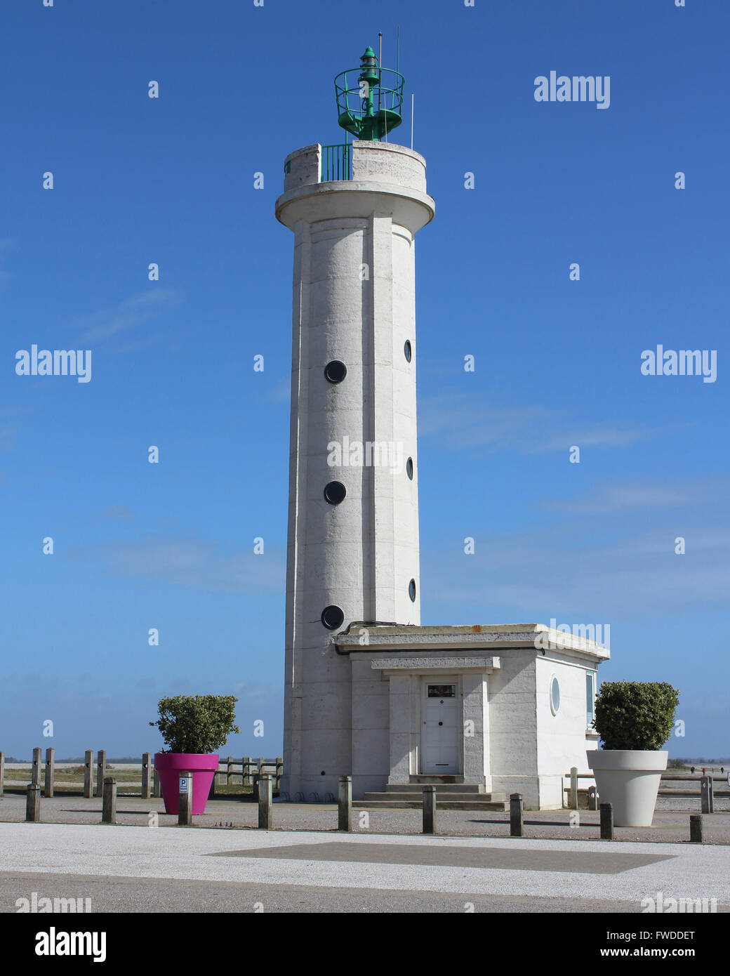 Hourdel Lighthouse, situated on the point of Hourdel on the south side of the bay of the Somme in Northern France. Stock Photo