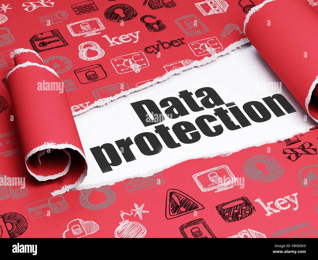 Data Protection Text Safety concept: black text Data Protection under the piece of torn ...