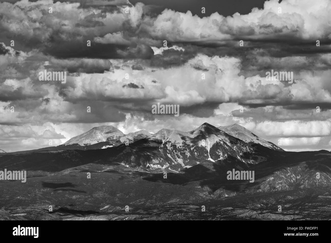 The La Sal Mountain on the Utah-Colorado border as viewed from Canyonlands National Park in Utah. Stock Photo