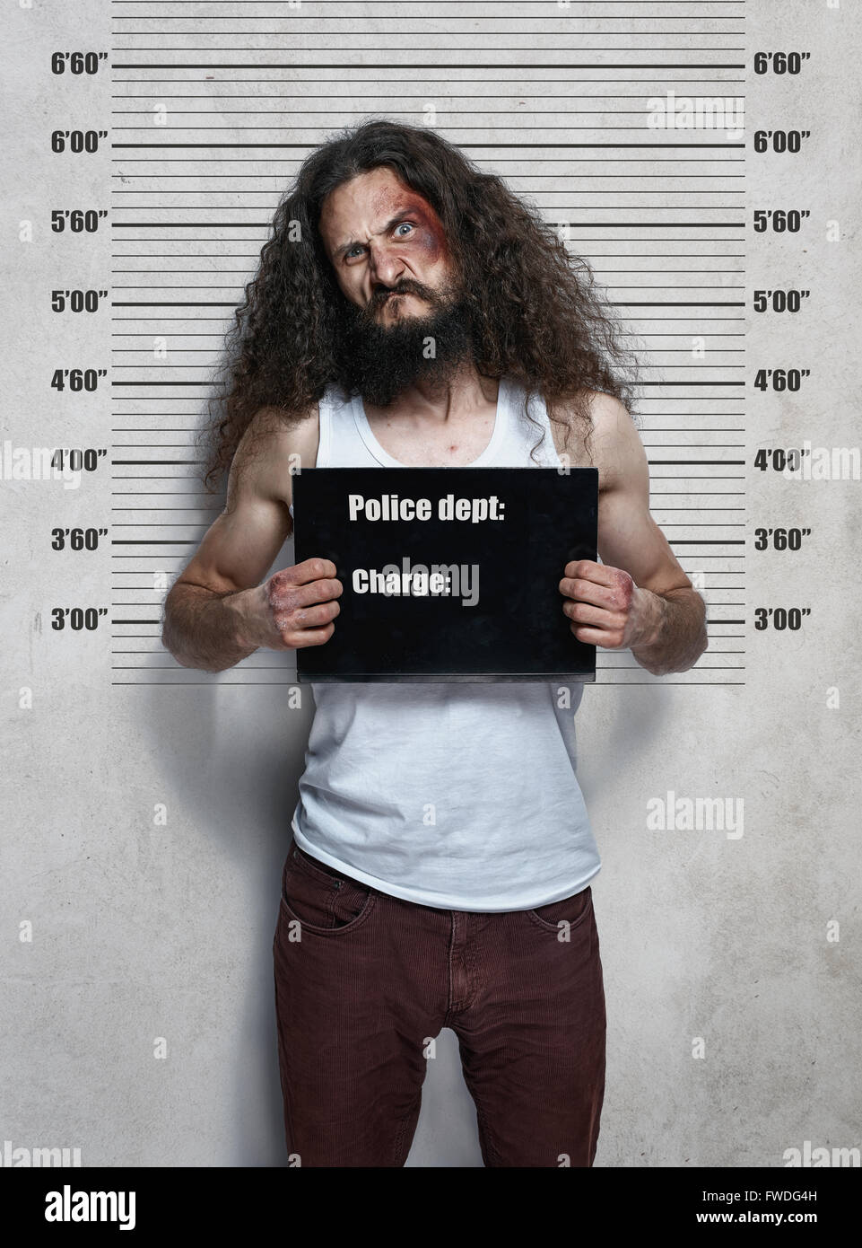 Funny portrait of a skinny hardened criminal Stock Photo