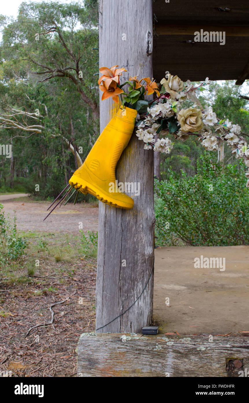 yellow gumboot memorial Stock Photo