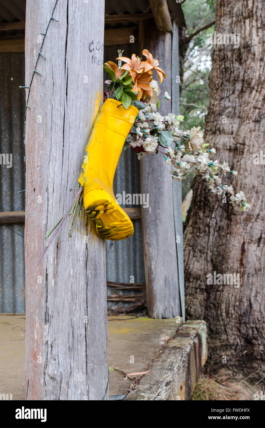 yellow gumboot memorial Stock Photo
