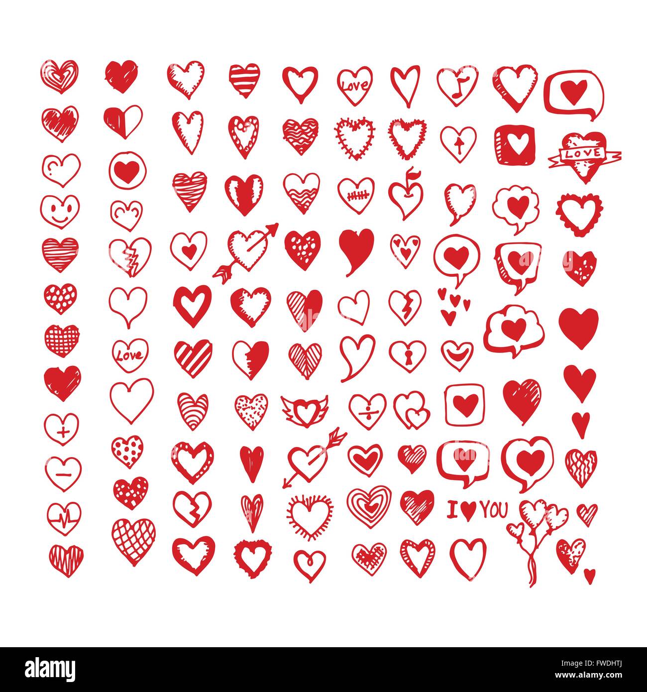 Hearts icon set. Hand drawn Illustration Stock Vector Image & Art - Alamy
