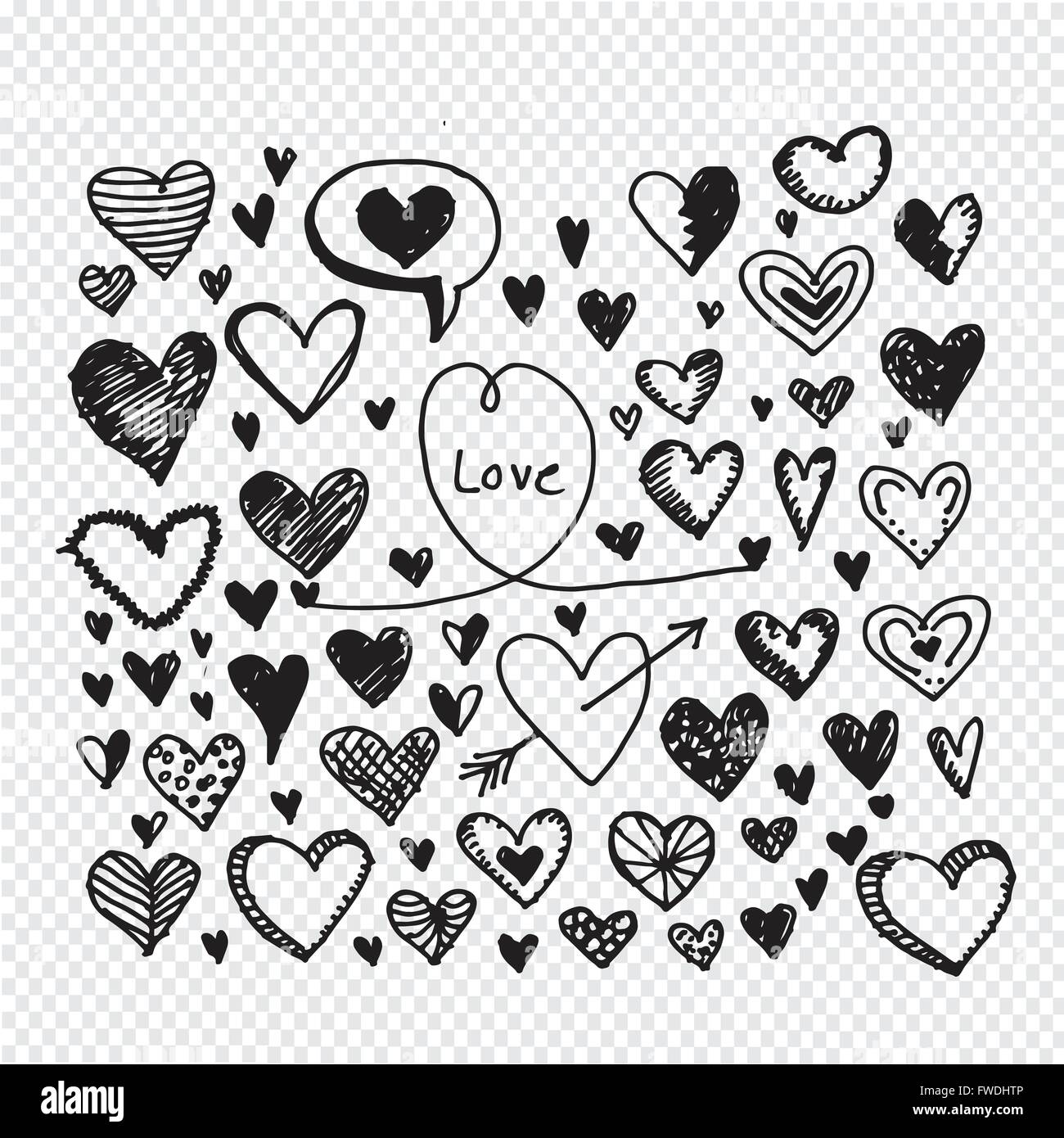 Hearts icon set. Hand drawn Illustration Stock Vector Image & Art - Alamy