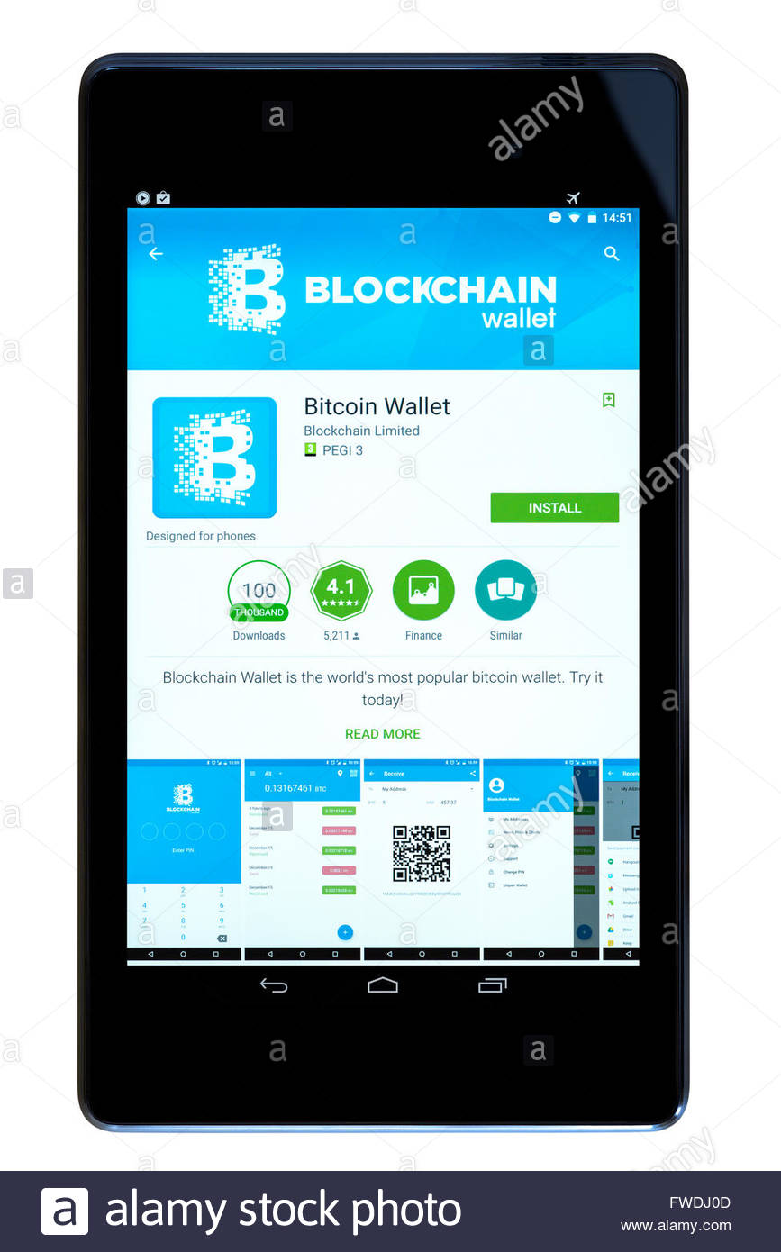 Blockchain Bitcoin Wallet Phone App On An Android Tablet Pc Stock - 