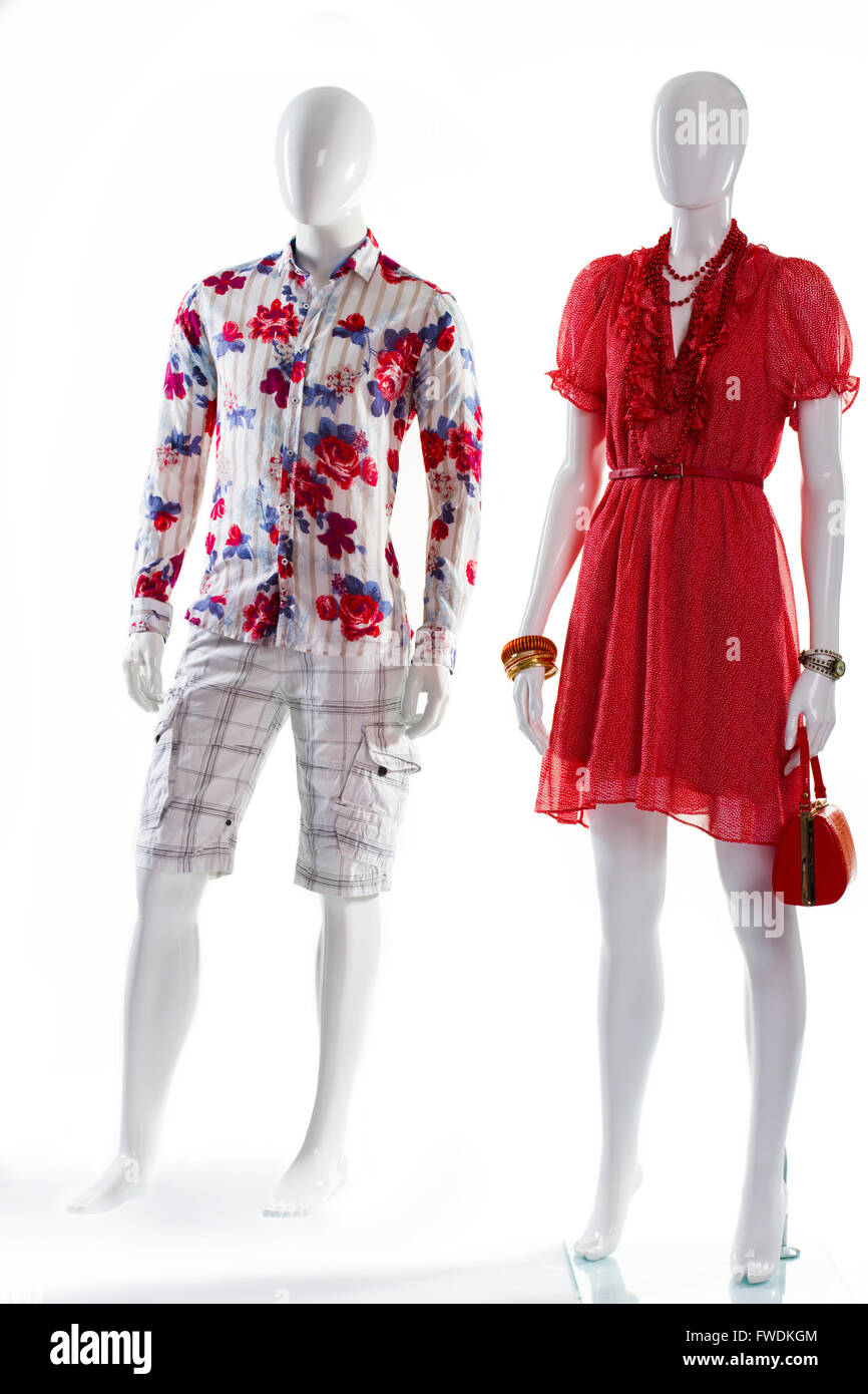 Dress and shirt on mannequins. Stock Photo