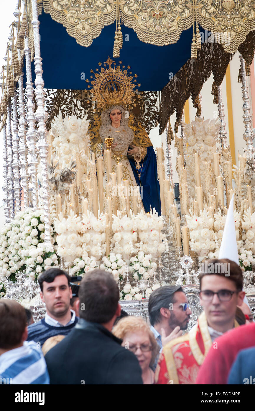 SPAIN, SEVILLE: Semana Santa - The Holy Easter Week - is celebrated vividly. More than 100 processions are hold during the week. Stock Photo