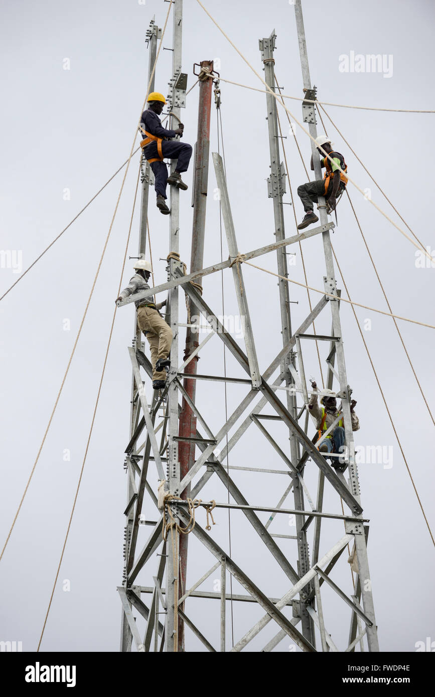 KENYA Naivasha, construction of steel tower for geothermal power plant Olkaria of KenGen the