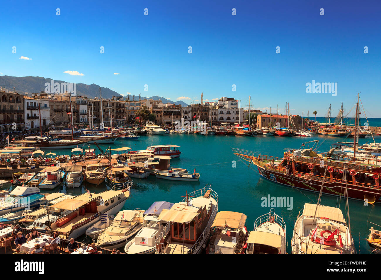 Historic harbour and the old town in Kyrenia (Girne) on the Island of Cyprus. Stock Photo